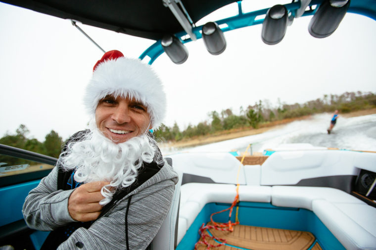 Yep, that's Murray, in a Santa beard, pulling a water skier at 35MPH, with a 22-foot Nautique...